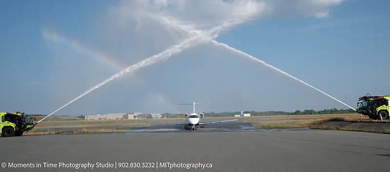 Jet at Halifax Standield International Airport water arch salute