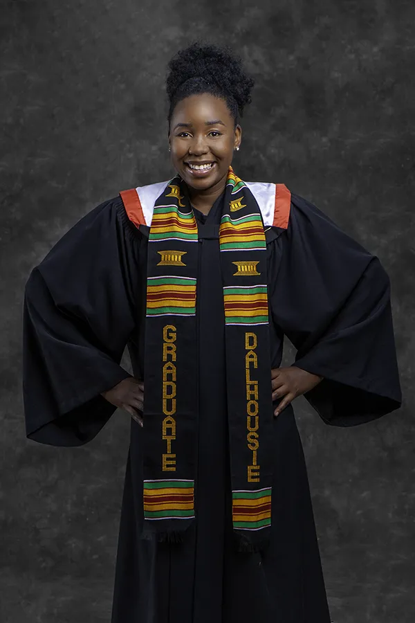 Dalhousie Science graduation portrait with Kente cloth at MIT Photography Halifax studio